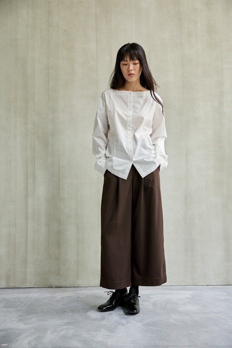 Buttoned wide straight-leg trousers - กางเกง - วัสดุอื่นๆ 