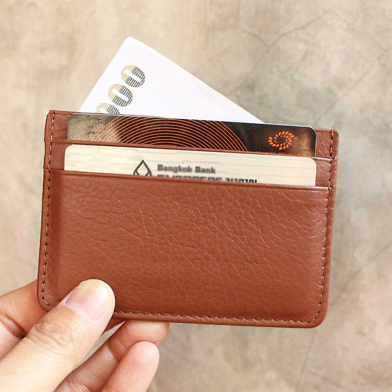 Wallet - Slim สีแทน Genuine Cow Leather Card case / 卡包 / 钱包 / 皮包 - กระเป๋าสตางค์ - หนังแท้ สีนำ้ตาล