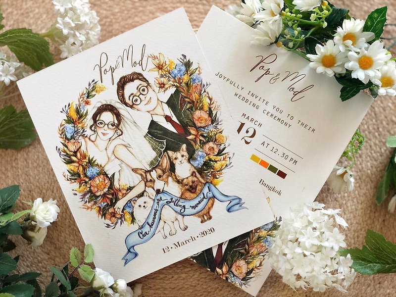 Paper Wedding Invitations - Customized Wedding illustration & invitation card design package