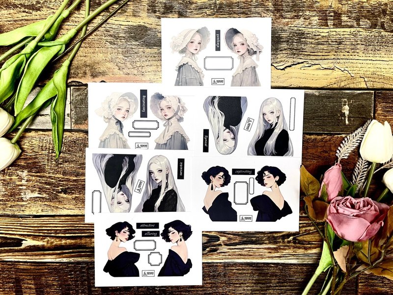 (SPECIAL PAPER SINGLE PACK) ladies 13, 3 types 10pcs SET(sticker X) - สติกเกอร์ - กระดาษ หลากหลายสี