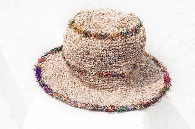 Hand-braided cotton Linen Sari cap / knit cap / hat / straw / straw hat - braided Sari - Hats & Caps - Cotton & Hemp Multicolor