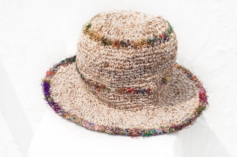 Hand-braided cotton Linen Sari cap / knit cap / hat / straw / straw hat - braided Sari - หมวก - ผ้าฝ้าย/ผ้าลินิน หลากหลายสี