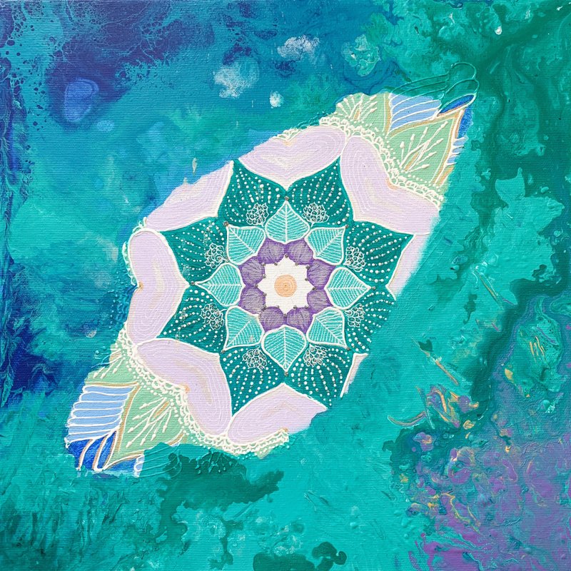 Flower blue mandala Fluid art painting Meditation home decor Symbolism art - 壁貼/牆壁裝飾 - 壓克力 藍色