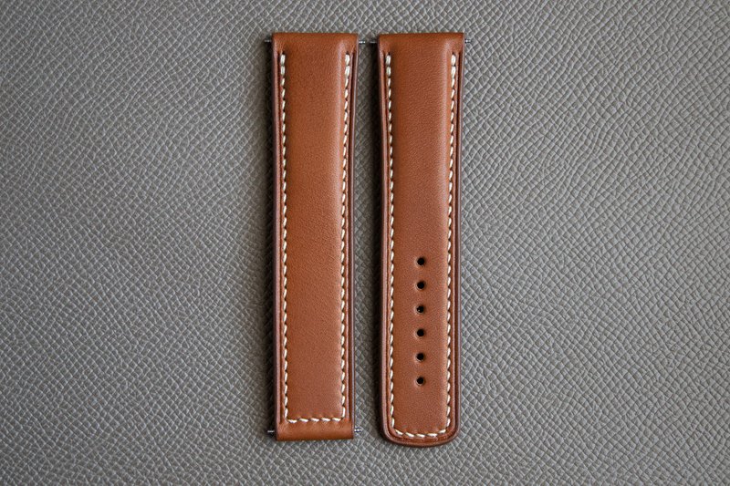 Golden Brown (Fauve) Barenia Calf leather watch strap for Omega deployment clasp - 錶帶 - 真皮 咖啡色