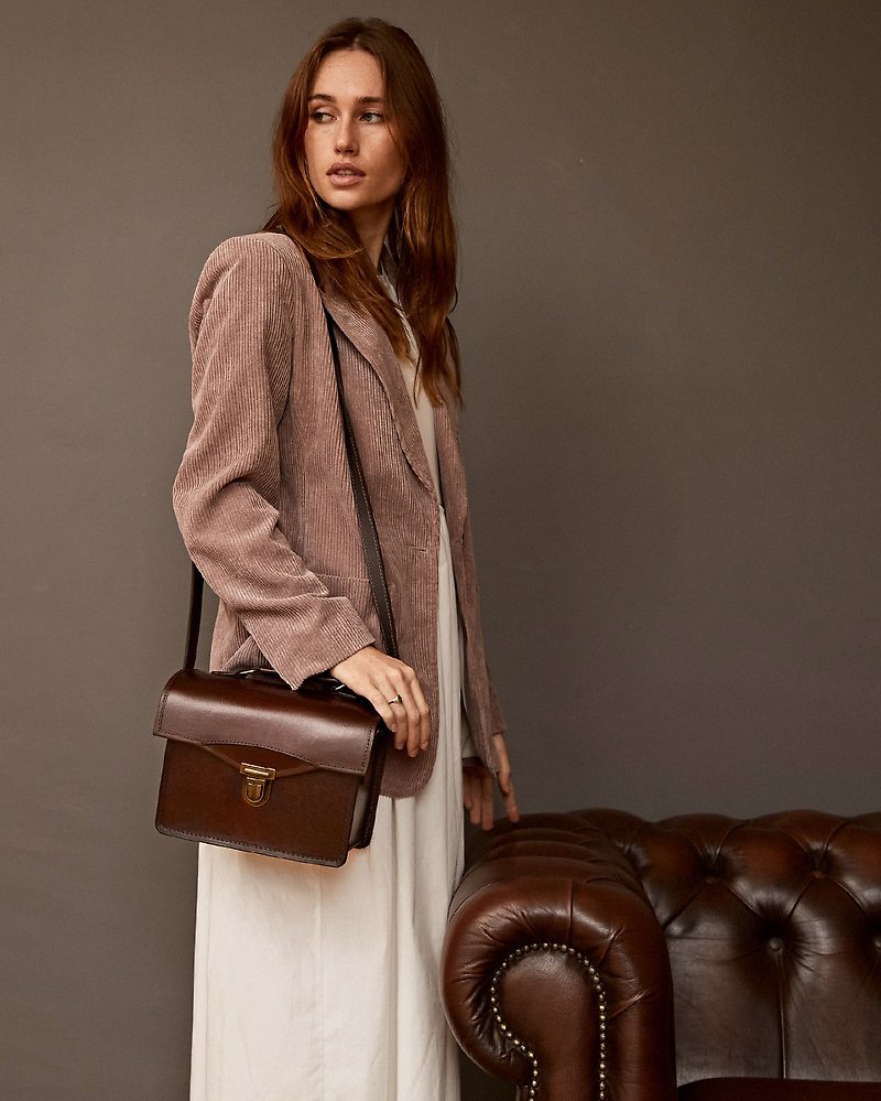 Camino vintage leather camera bag/square bag brown - Messenger Bags & Sling Bags - Genuine Leather Brown