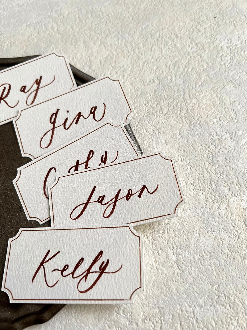 Hand Lettered Vintage Shape Place Cards with Gold Foiled Frame - Cards & Postcards - Paper White