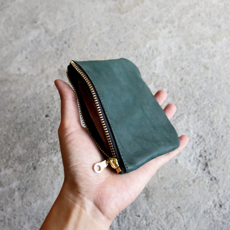 Thin leather ticket card holder-malachite green vegetable tanned cowhide coins and cards are all packed in [LBT Pro] - กระเป๋าใส่เหรียญ - หนังแท้ สีเขียว