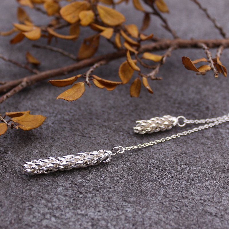 Norfolk island pine leaf series sterling silver necklace - สร้อยคอยาว - เงินแท้ สีเงิน