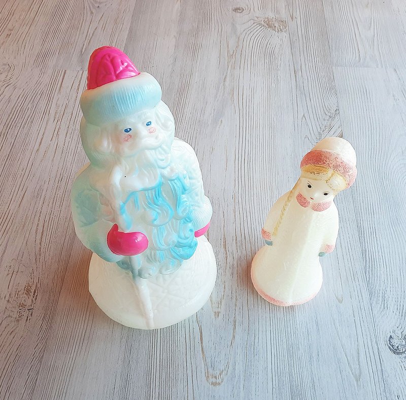 Soviet New Year Christmas decor dolls Ded Moroz (Santa) & Snegurochka (Snowgirl) - Other - Plastic White