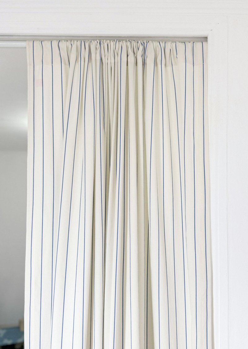 Blue Stripe Curtain (Size, customizable) - 壁貼/牆壁裝飾 - 棉．麻 