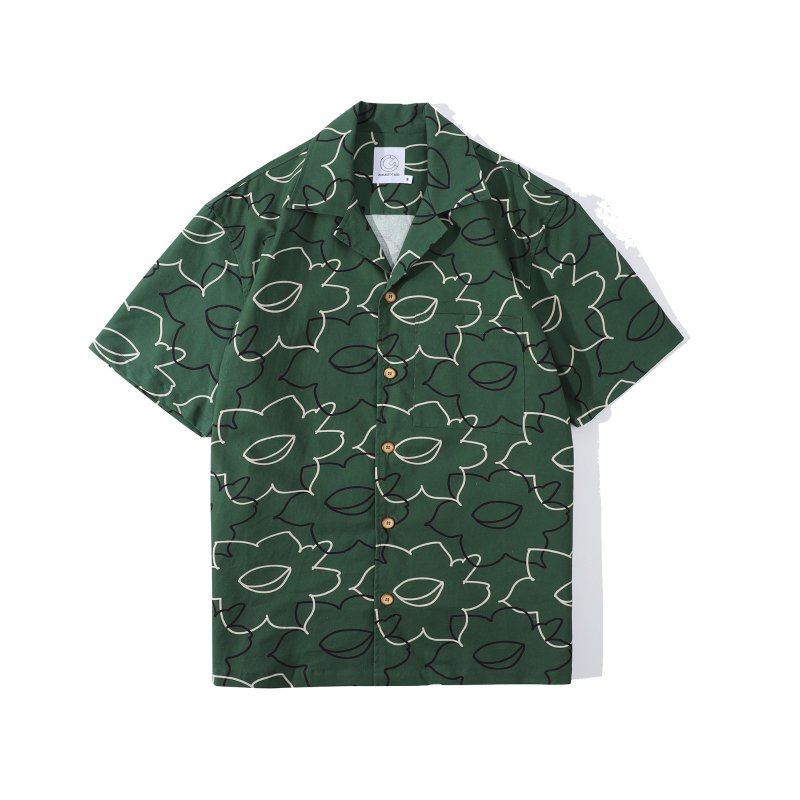 Original design daffodils pattern shirt - เสื้อยืดผู้ชาย - ผ้าฝ้าย/ผ้าลินิน สีเขียว