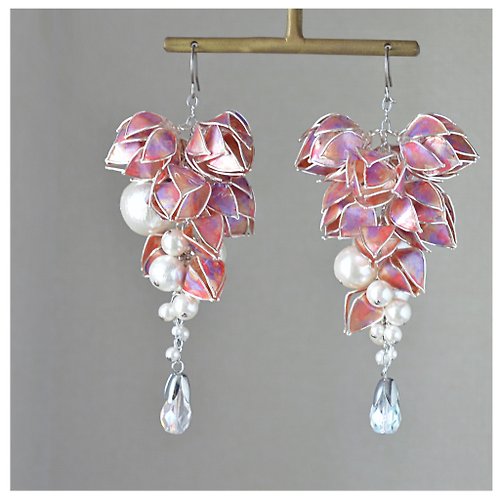 EriKa-Tokyo Pink & gold & purple marbled FUSA earrings 14kgf
