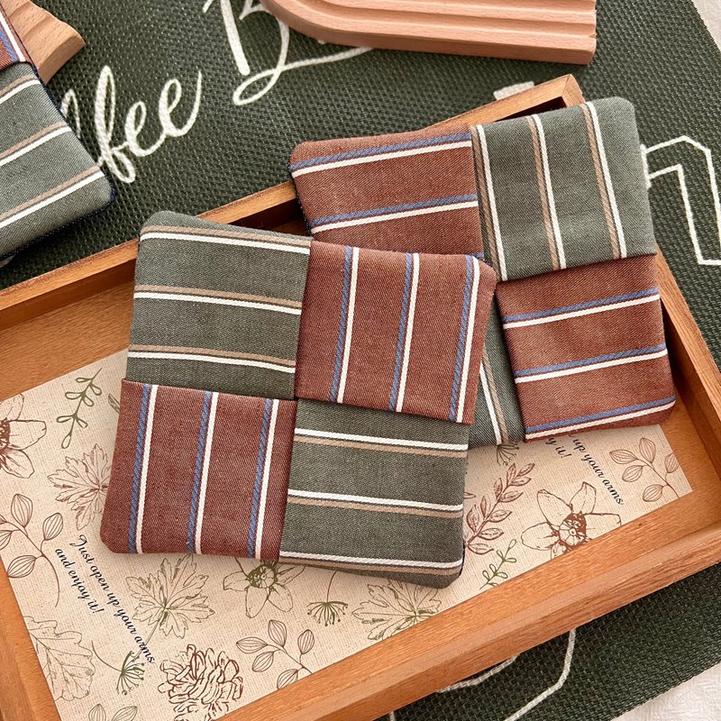 Zakka style handmade coasters are not simple striped patchwork coasters - ที่รองแก้ว - ผ้าฝ้าย/ผ้าลินิน หลากหลายสี