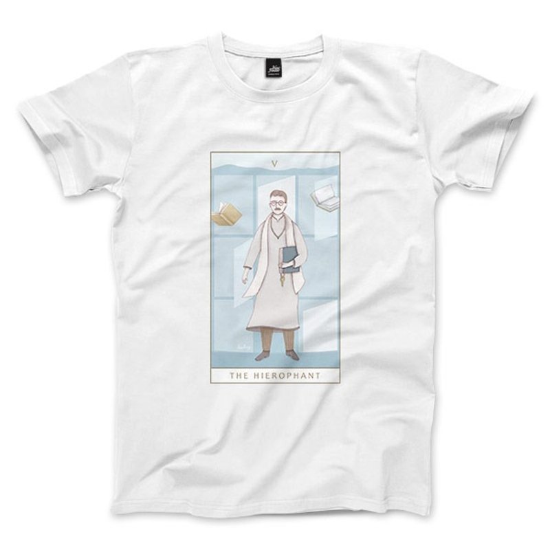 V | The Hierophant - 白 - 中性版T恤 - 男 T 恤 - 棉．麻 白色
