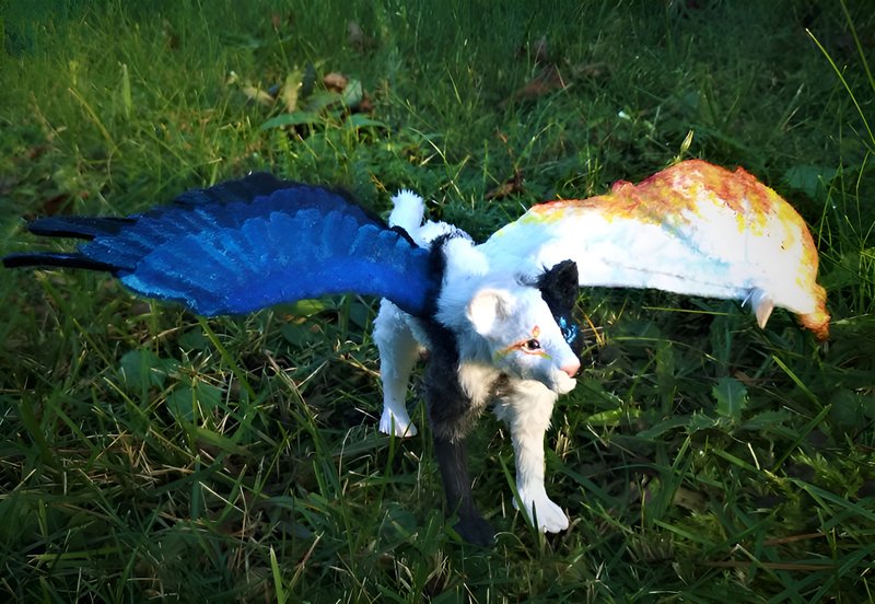 Lion baby Winged animal artdoll stuffed poseable made to order - 玩偶/公仔 - 其他人造纖維 多色