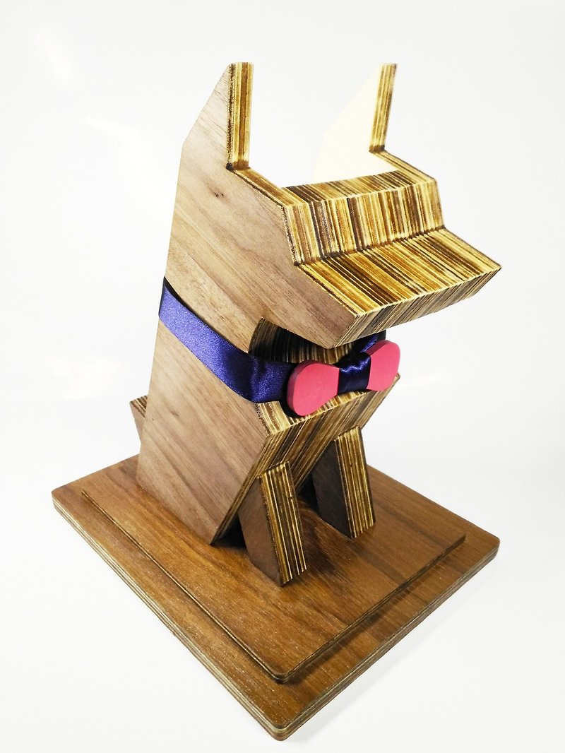 Gentleman Dog Bottle Holder - Free Lettering + Wood Bow Tie Selection - ชั้นวาง/ตะกร้า - ไม้ 