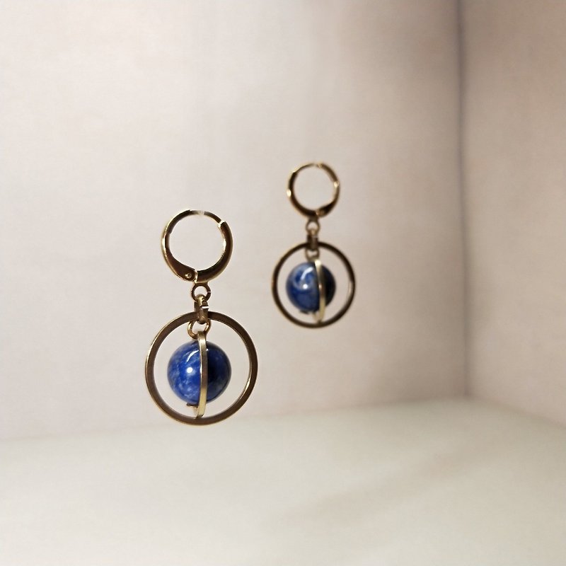 黃銅天然石耳環 - 設計款 - 宇宙星系 - 水星(青金石) - 耳環/耳夾 - 寶石 