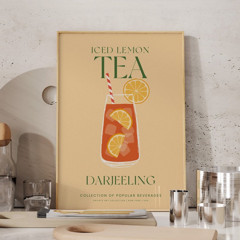 Lemon Tea 檸檬茶 飲品掛畫 海報 居家佈置 - 電子似顏繪/繪畫/插畫 - 其他材質 