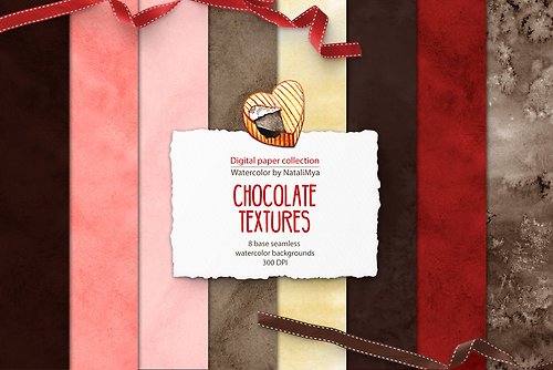 Natali Mias Store Watercolor Chocolate digital paper, tasty seamless pattern set, Watercolor Candy