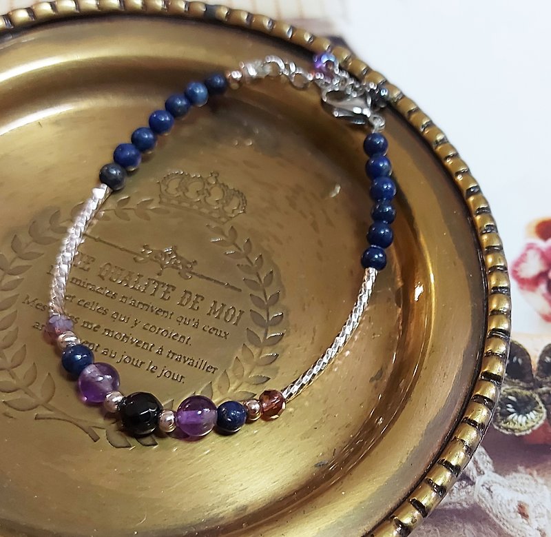 English Garden // Lapis Lazuli/ Black Tourmaline Bracelet/ Amethyst/ Life Enlightenment Crystal/ Energy Stone - Bracelets - Gemstone Blue