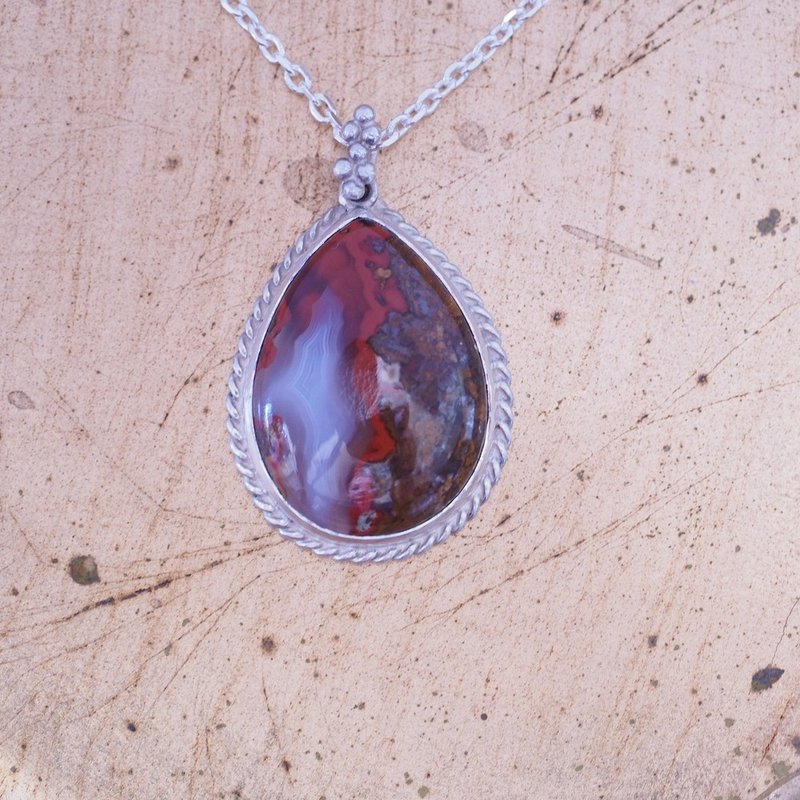 天然摩洛哥瑪瑙 紅瑪瑙 手工純銀項鍊 Moroccan Seam Agate - 項鍊 - 半寶石 紅色