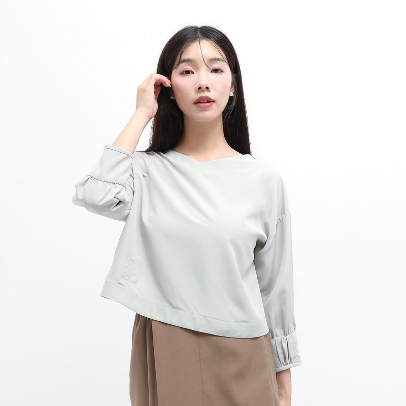 [Classic original] Qisi_Qisi wrinkled top_CLT508_green - เสื้อผู้หญิง - เส้นใยสังเคราะห์ สีเขียว