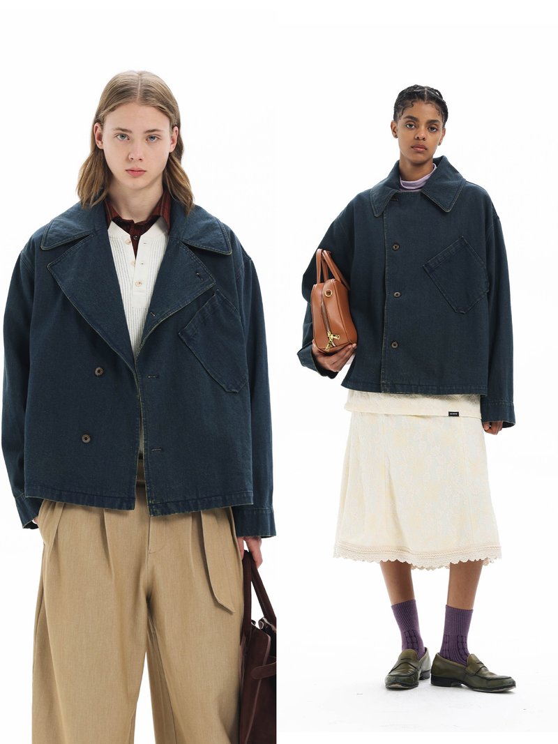 【古早藍調】New Vintage藍三種領型水洗牛仔夾克外套Unvesno(UN) - 男夾克/外套 - 其他材質 