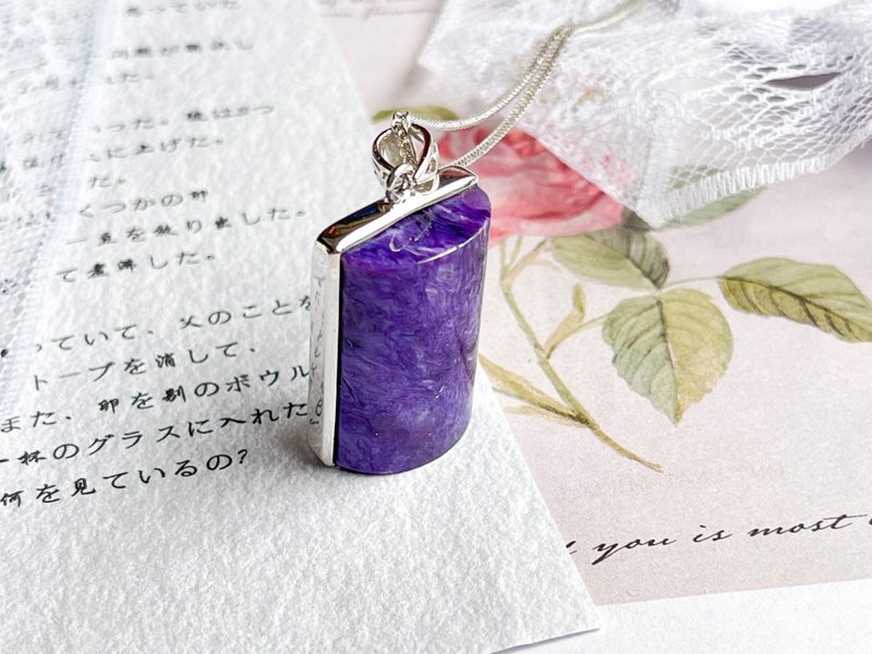 [One thing, one picture] Amethyst 925 sterling silver bezel-set pendant with 925 Silver - สร้อยคอ - คริสตัล สีม่วง