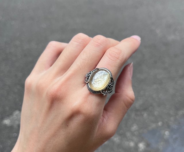Xiyingyao 925シルバーイエローマイカレピドライトマイカライブリング 