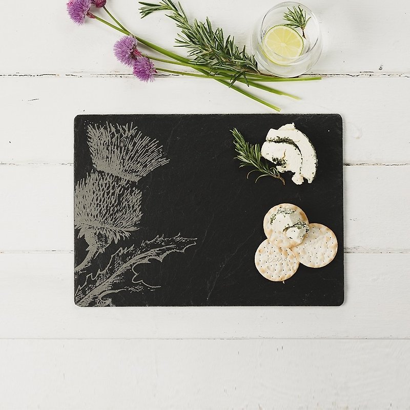 British Selbrae House Natural Black Slate Long Chopping Board/Tray 35 cm (Thistle)-Spot - ถาดเสิร์ฟ - หิน สีดำ