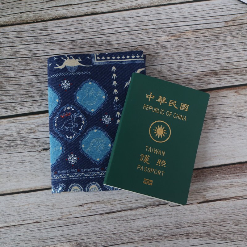 【ジュラシックパーク】ハンドメイドパスポートケース パスポートホルダー パスポートカバー パスポートポーチ - パスポートケース - コットン・麻 ブルー