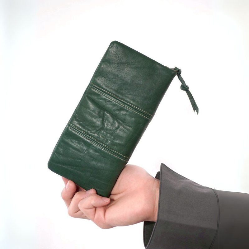 牛皮全開拉鍊長夾 綠色 豊岡鞄 長夾 真皮長夾 皮革 wallet - 錢包/皮夾/長短夾 - 真皮 