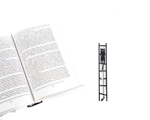 Design Atelier Article Metal book Bookmark Cat and fish // Unique bookmark design // Free shipping