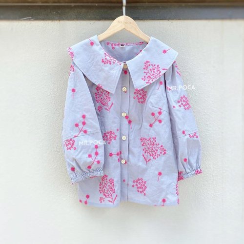 波卡先生 Mr.poca 古家刺繡樹屋 灰 - 法式復古襯衫
