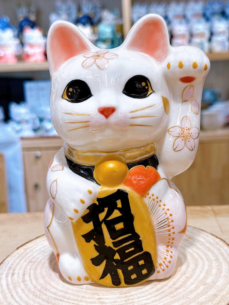 【晶櫻迎祥】日本清水燒招財貓 | 日和櫻 - 中號 - 擺飾/家飾品 - 瓷 白色