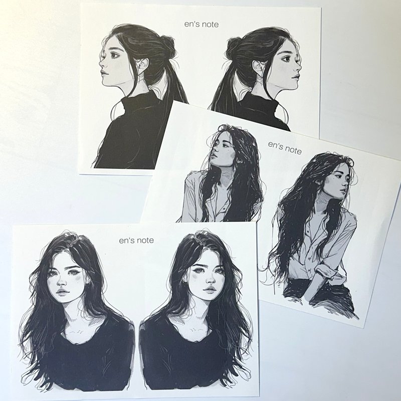 drawing black and white girl 3-Type Mix sticker (anns note) - สติกเกอร์ - กระดาษ สีดำ