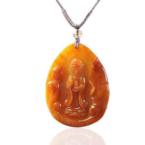 瓔珞珠寶盒 E.L.Jewelry Box 蜜糖黃翡翡翠雙面雕觀音菩薩項鍊 | 天然緬甸玉翡翠A貨 | 送禮