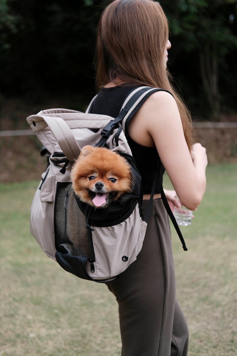 Mongster BUDDY PACK 2 in 1 Pet Backpack - Beige - Pet Carriers - Nylon Khaki