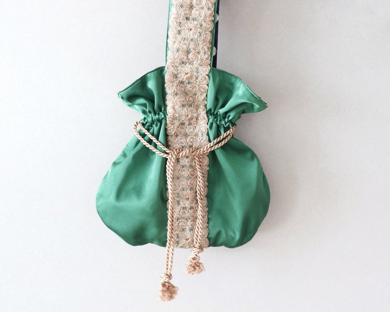 One-handle bag (emerald x raindrops) reversible - กระเป๋าถือ - เส้นใยสังเคราะห์ สีเขียว