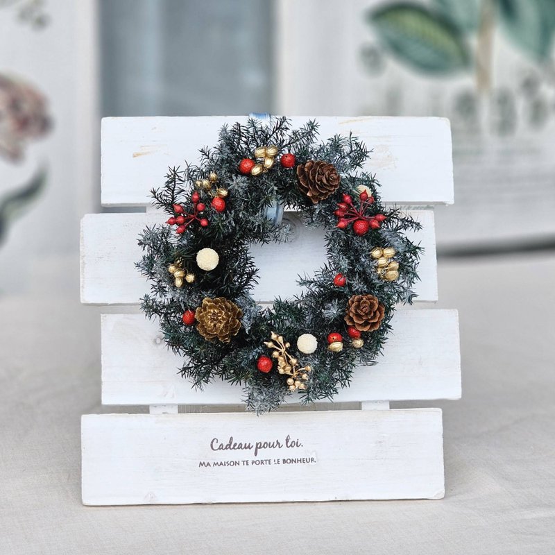 Snowy colorful mini everlasting wreath - ช่อดอกไม้แห้ง - พืช/ดอกไม้ สีเขียว