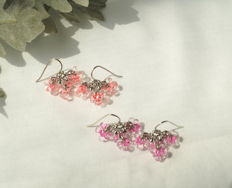 粉紅水滴 手工耳环 Lacrima 日本玻璃珠饰品 可改夹式 女士礼物 - 耳環/耳夾/耳骨夾 - 玻璃 粉紅色