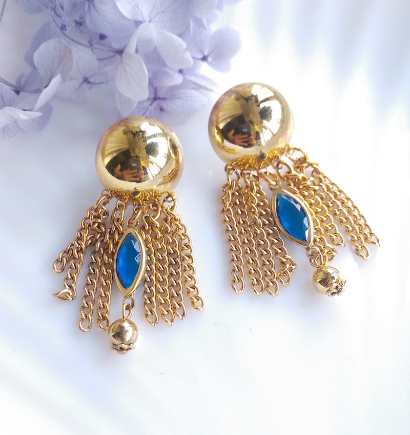 Vintage Jewelry 西洋古董飾品 金色調 復古流蘇 針式耳環 - 耳環/耳夾/耳骨夾 - 其他金屬 透明