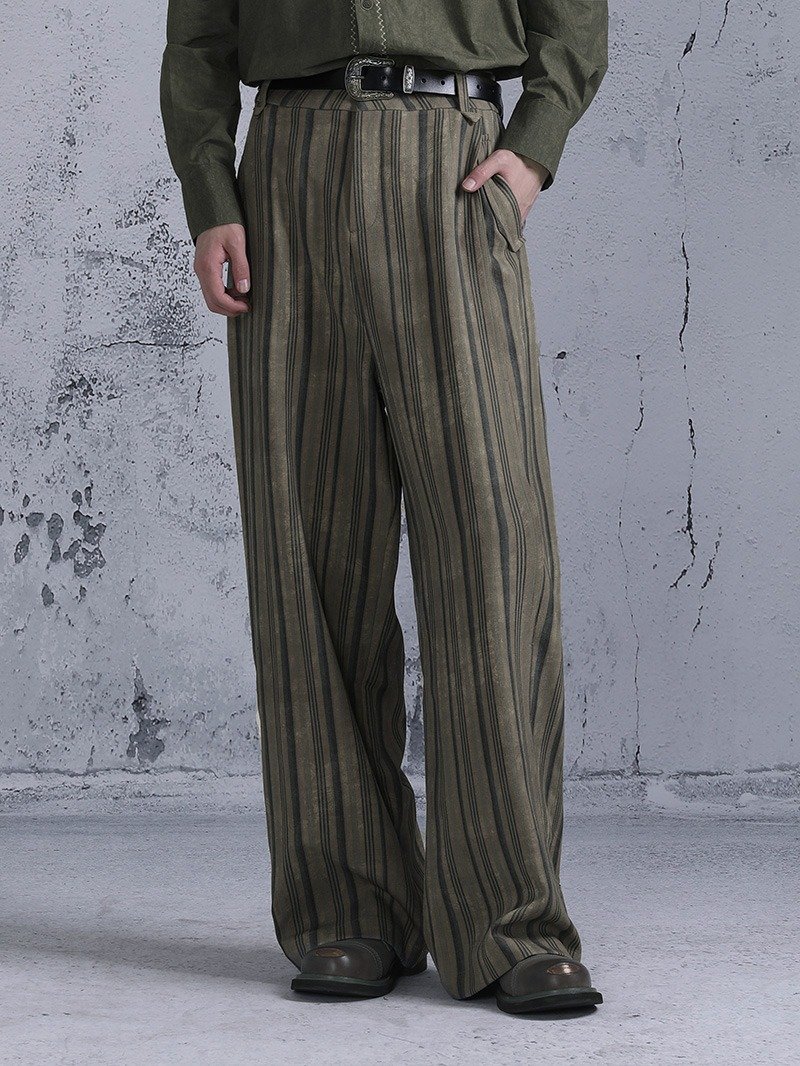 Retro Neutral Striped Casual Straight Trousers - Unisex Pants - Cotton & Hemp 