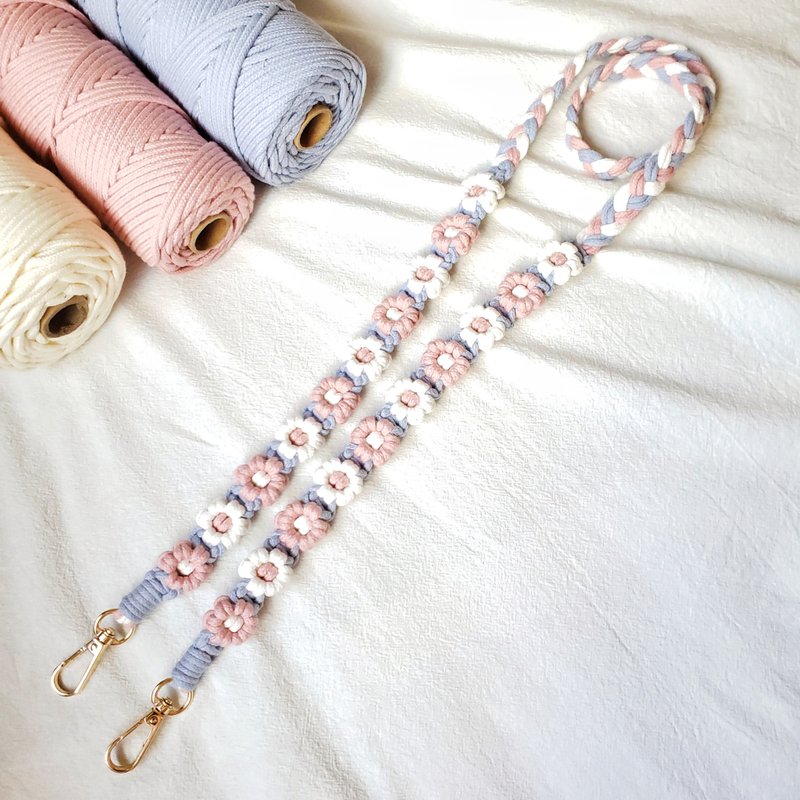 Braided twist double flower mobile phone lanyard mobile phone back rope - Lanyards & Straps - Cotton & Hemp Pink