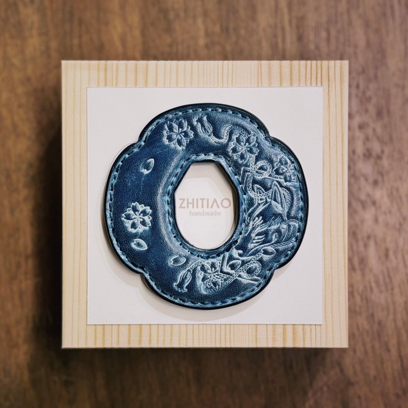 原創手工製作牛皮劍道木刀鐔 御先稻荷 霧蠟藍 木刀鍔 Tsuba - 運動配件 - 真皮 藍色