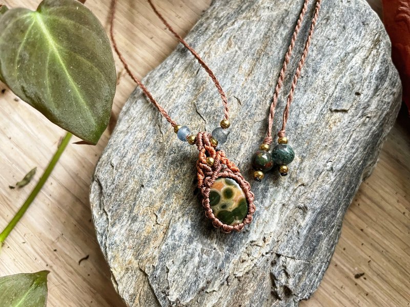 Ocean Jasper Braided Pendant - Necklaces - Jade Brown