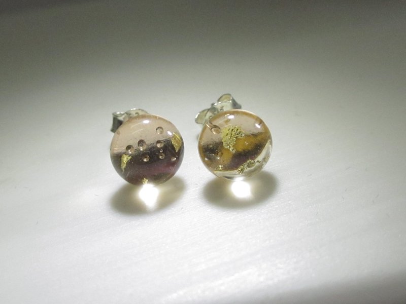 × | Gold Foil Series | × Glass Earrings - STY Pink-O - ต่างหู - แก้ว สึชมพู