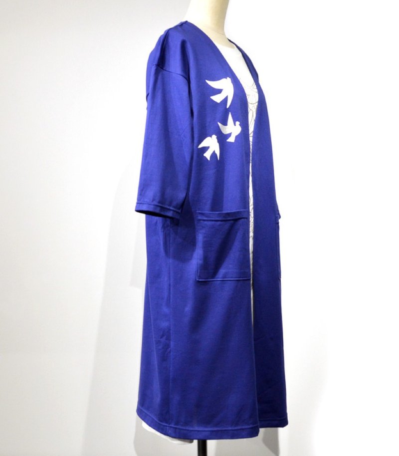 長款開衫 - Love Dove - 深藍 - 其他 - 棉．麻 藍色