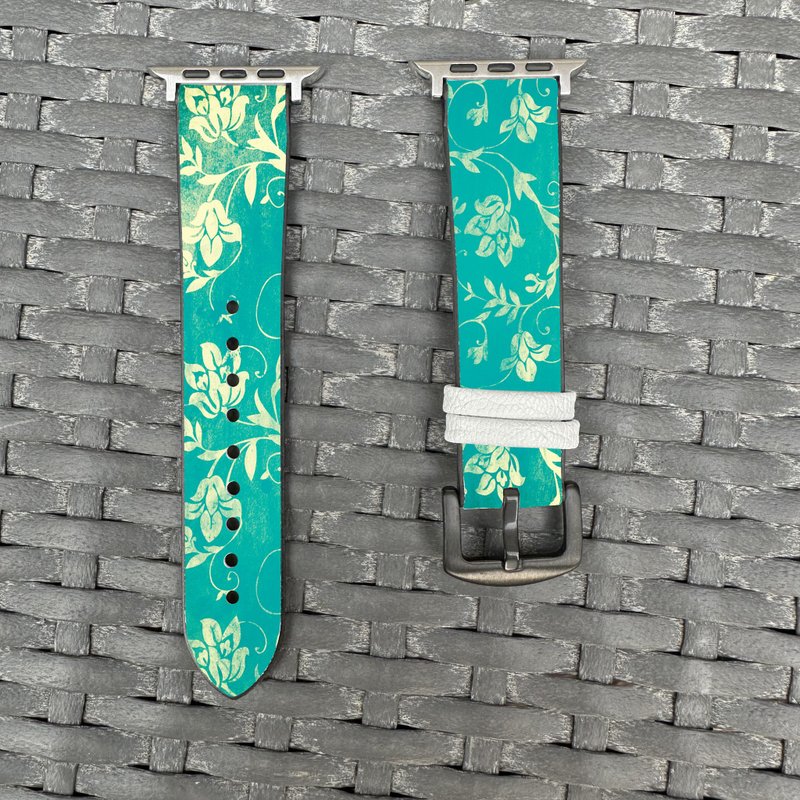 綠色花紋 Apple Watch 潮流矽膠錶帶 - floral-cn - 錶帶 - 矽膠 多色