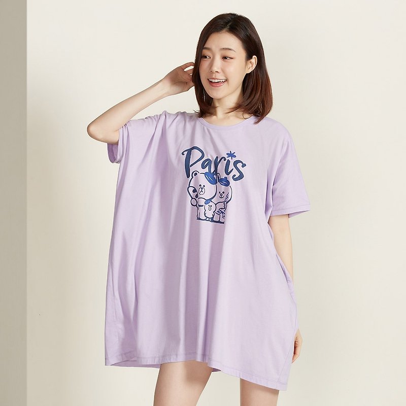 Friends Paris Screen Printed Short Sleeve Top – Lavender Purple - Women's T-Shirts - Cotton & Hemp Purple
